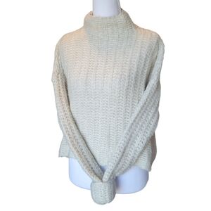 Aerie Wool Alpaca Blend Cream Colored Chunky Knit Mock Neck Sweater